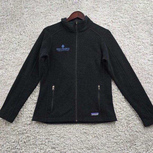 Patagonia Simple Synchilla Jacket Womens Medium Black Full Zip Fleece Logo READ - Picture 1 of 13